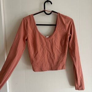 Women's Long Sleeve V-Neck Top - Pink